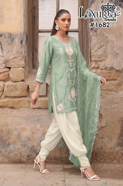 LAXURIA TRENDZ D.NO 1682 WHOLESALE READYMADE IMPORTED SATIN DESIGNER 3 PCS SUITS EXPORTER