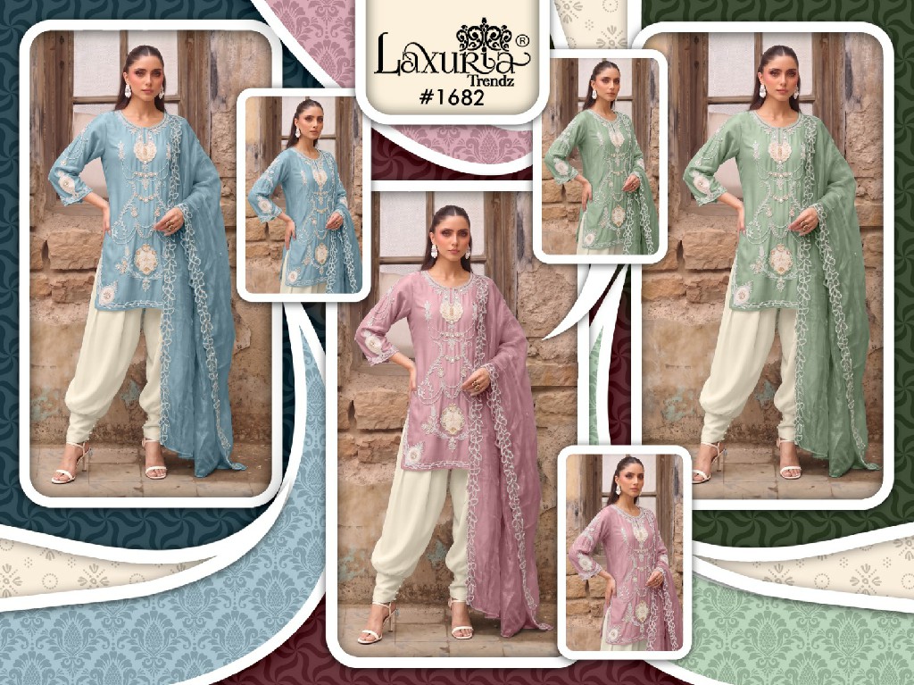 LAXURIA TRENDZ D.NO 1682 WHOLESALE READYMADE IMPORTED SATIN DESIGNER 3 PCS SUITS EXPORTER