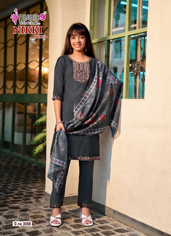 MYSTIC 9 NIKKI VOL 3 WHOLESALE READYMADE HEAVY VERTICAN TRENDY STYLISH 3 PCS SUITS FOR KIDS EXPORTER