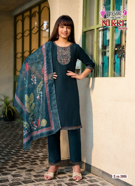 MYSTIC 9 NIKKI VOL 3 WHOLESALE READYMADE HEAVY VERTICAN TRENDY STYLISH 3 PCS SUITS FOR KIDS EXPORTER