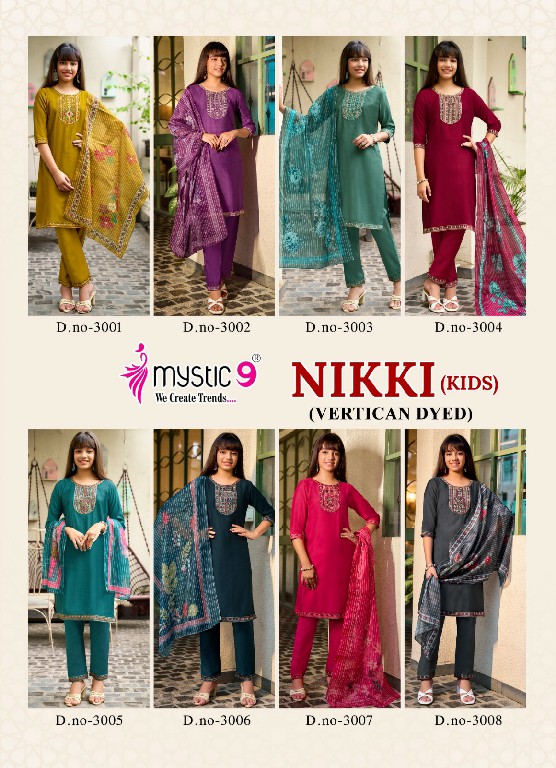 MYSTIC 9 NIKKI VOL 3 WHOLESALE READYMADE HEAVY VERTICAN TRENDY STYLISH 3 PCS SUITS FOR KIDS EXPORTER