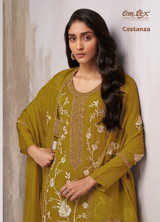 OMTEX COSTANZA WHOLESALE SILK ORGANZA WITH BEADS WORK UNSTITCH SALWAR SUITS EXPORTER