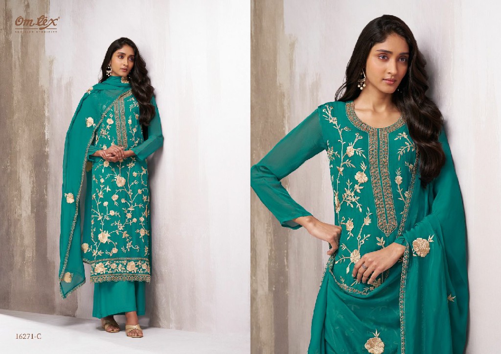 OMTEX COSTANZA WHOLESALE SILK ORGANZA WITH BEADS WORK UNSTITCH SALWAR SUITS EXPORTER