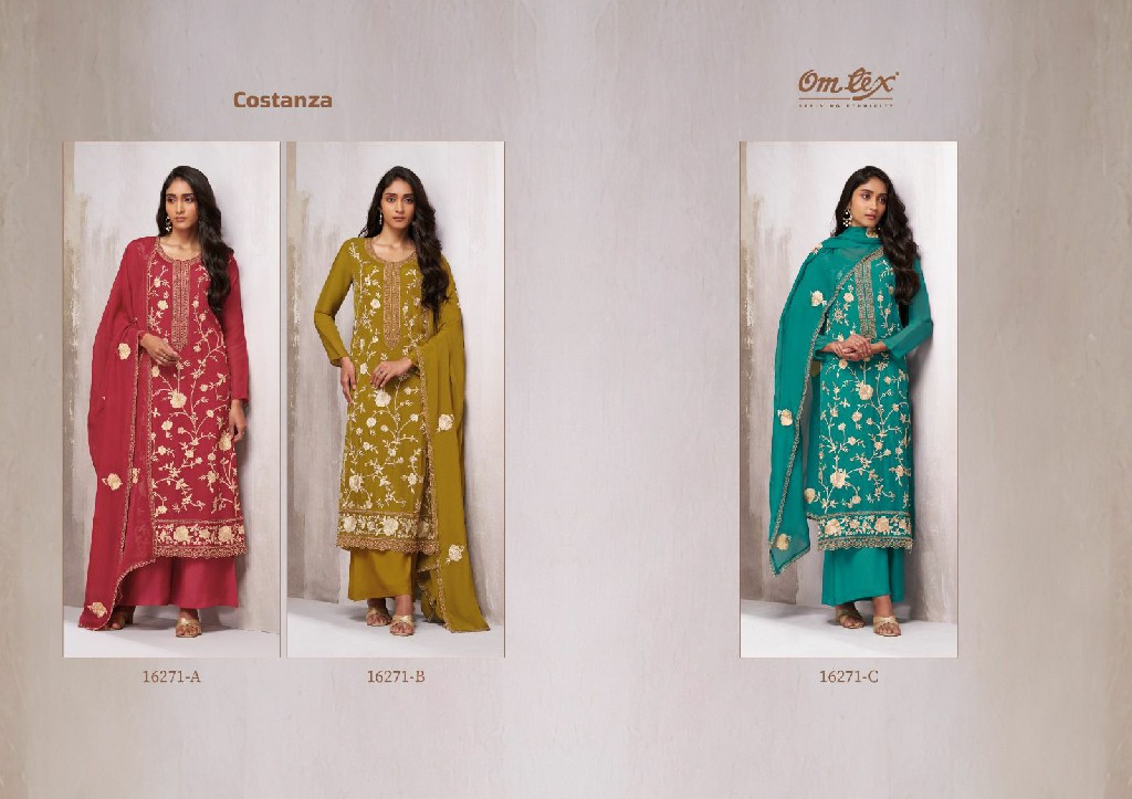 OMTEX COSTANZA WHOLESALE SILK ORGANZA WITH BEADS WORK UNSTITCH SALWAR SUITS EXPORTER