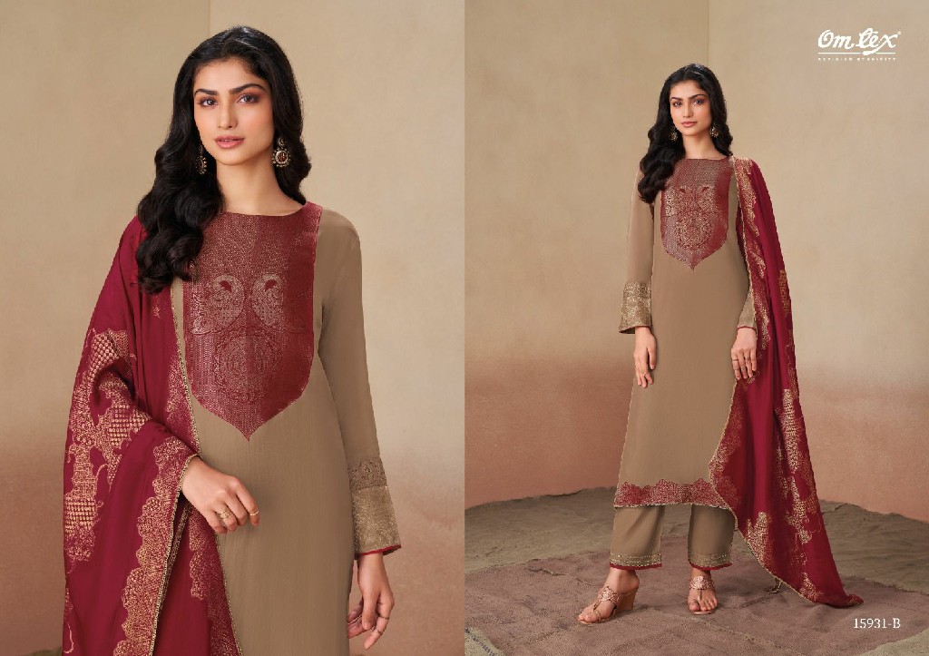OMTEX AANIHA WHOLESALE ORGANZA TWILL JACQUARD UNSTITCH SALWAR SUITS SUPPLIER