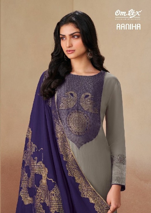 OMTEX AANIHA WHOLESALE ORGANZA TWILL JACQUARD UNSTITCH SALWAR SUITS SUPPLIER