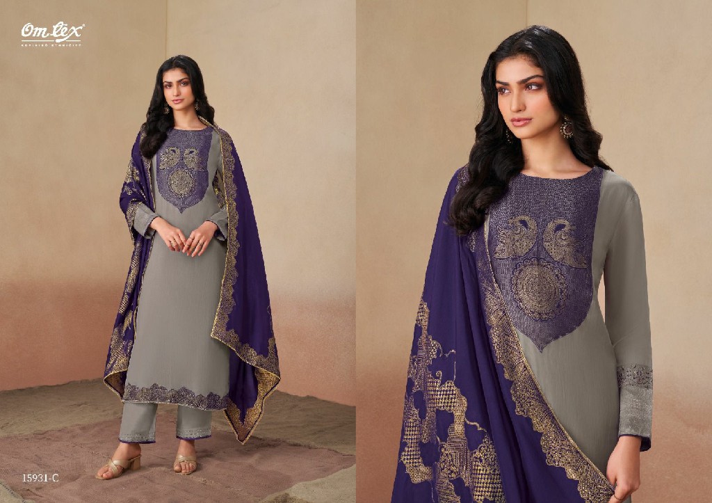 OMTEX AANIHA WHOLESALE ORGANZA TWILL JACQUARD UNSTITCH SALWAR SUITS SUPPLIER