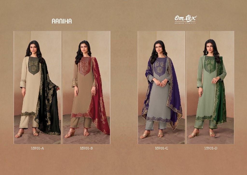 OMTEX AANIHA WHOLESALE ORGANZA TWILL JACQUARD UNSTITCH SALWAR SUITS SUPPLIER