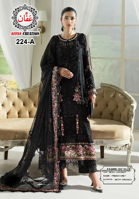 AFFAN CREATION D.NO 224 WHOLESALE ORGANZA WITH WORK PAKISTANI SEMI STITCHED SALWAR SUITS EXPORTER