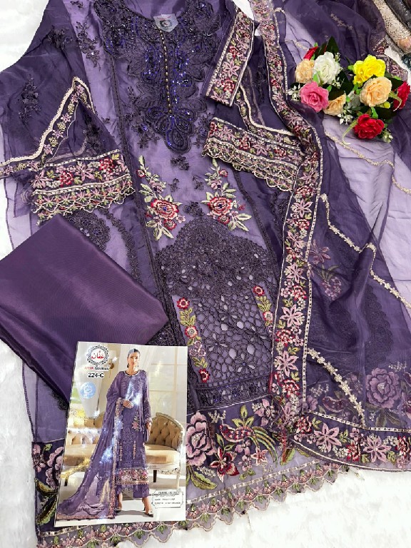 AFFAN CREATION D.NO 224 WHOLESALE ORGANZA WITH WORK PAKISTANI SEMI STITCHED SALWAR SUITS EXPORTER