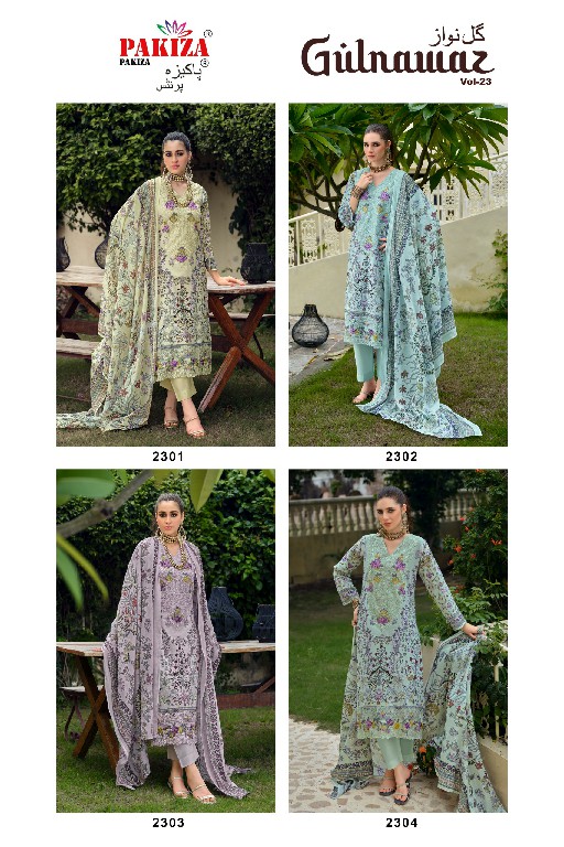 PAKIZA PRINTS GULNAWAZ VOL 23 WHOLESALE PURE LAWN BEAUTIFUL UNSTITCH SALWAR KAMEEZ SUPPLIER