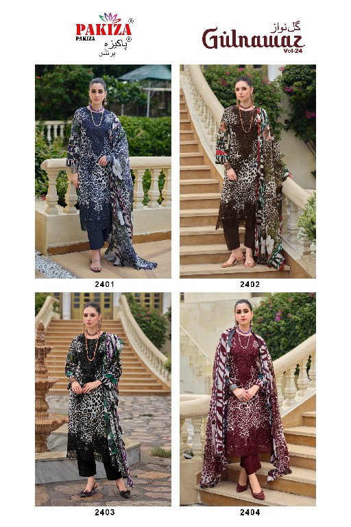 PAKIZA PRINTS GULNAWAZ VOL 24 WHOLESALE PURE LAWN PRETTY LOOK UNSTITCH SALWAR KAMEEZ FOR EXPORT