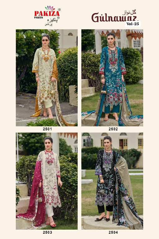 PAKIZA PRINTS GULNAWAZ VOL 25 WHOLESALE PURE LAWN ELEGANT UNSTITCH SALWAR KAMEEZ ONLINE