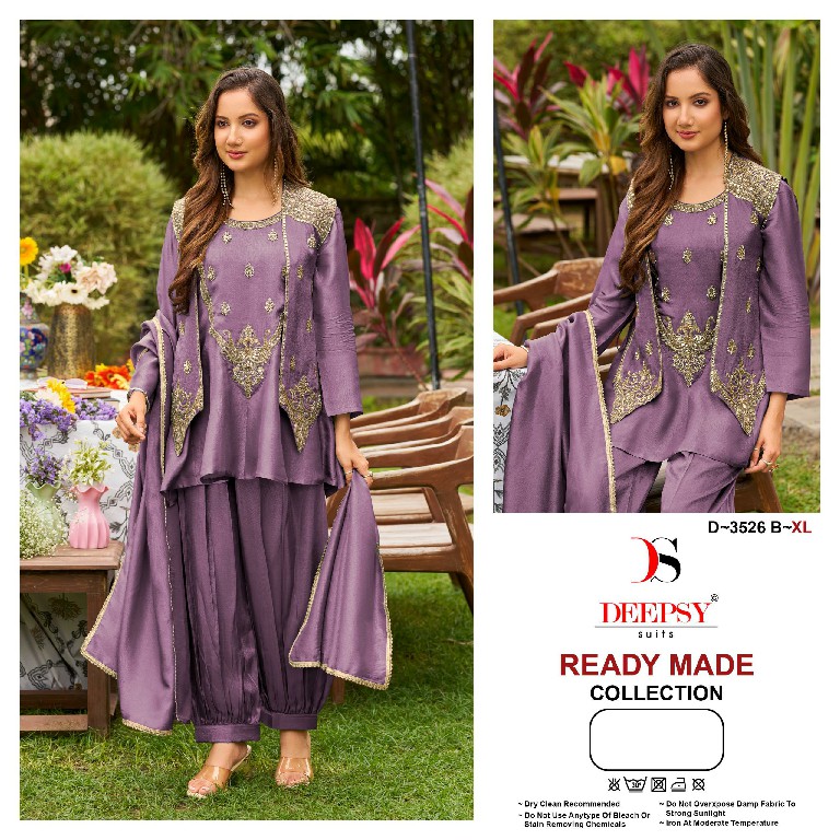 DEEPSY D.NO 3526 WHOLESALE READYMADE VISCOSE TISSUE SILK BEATS WORK 3 PCS SUITS EXPORTER