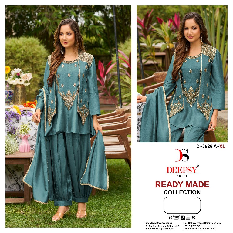 DEEPSY D.NO 3526 WHOLESALE READYMADE VISCOSE TISSUE SILK BEATS WORK 3 PCS SUITS EXPORTER