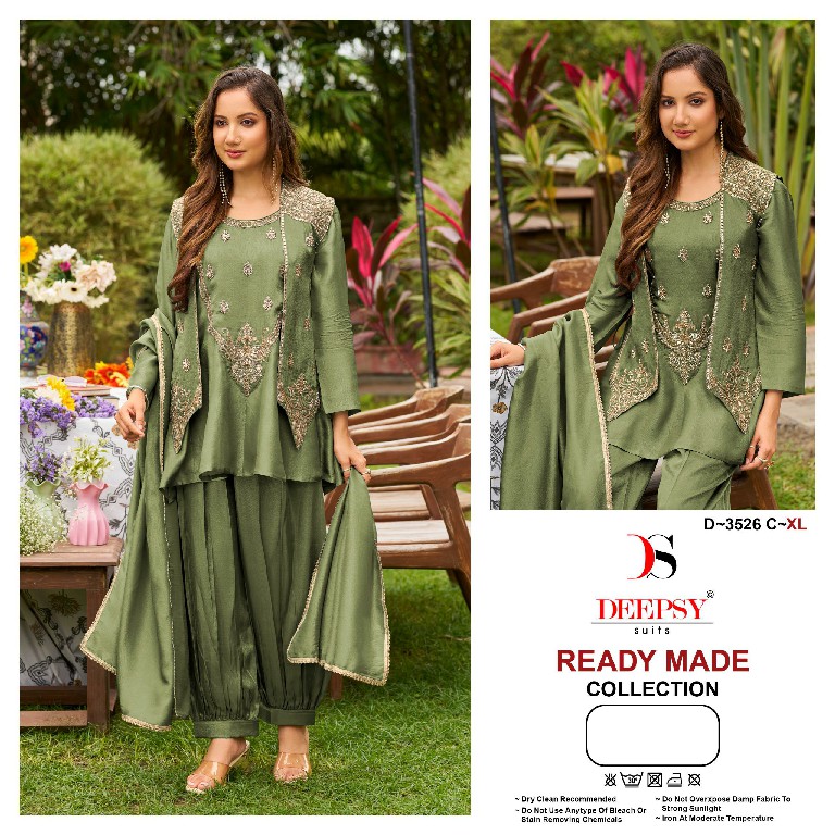 DEEPSY D.NO 3526 WHOLESALE READYMADE VISCOSE TISSUE SILK BEATS WORK 3 PCS SUITS EXPORTER