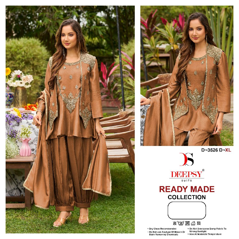DEEPSY D.NO 3526 WHOLESALE READYMADE VISCOSE TISSUE SILK BEATS WORK 3 PCS SUITS EXPORTER
