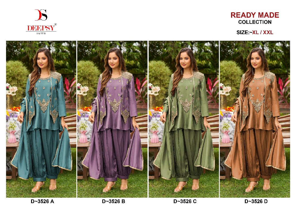 DEEPSY D.NO 3526 WHOLESALE READYMADE VISCOSE TISSUE SILK BEATS WORK 3 PCS SUITS EXPORTER