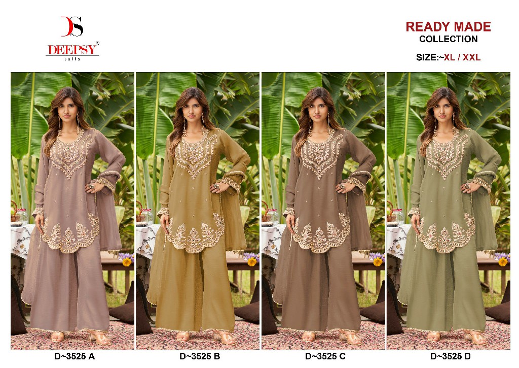 DEEPSY D.NO 3525 WHOLESALE READYMADE SALSA SILK WITH WORK PAKISTANI STYLE 3 PCS SUITS SUPPLIER