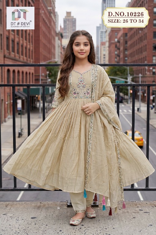DT DEVI KRUTI VOL 1 WHOLESALE READYMADE MUL CHANDERI ANARKALI STYLE ETHNIC WEAR 3 PCS COMBO SET SUITS FOR KIDS ONLINE