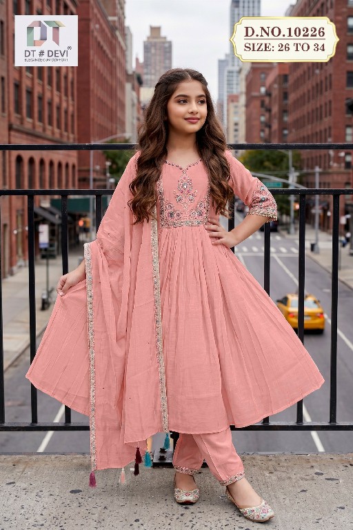 DT DEVI KRUTI VOL 1 WHOLESALE READYMADE MUL CHANDERI ANARKALI STYLE ETHNIC WEAR 3 PCS COMBO SET SUITS FOR KIDS ONLINE