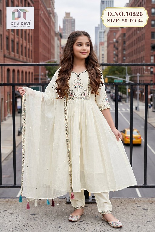 DT DEVI KRUTI VOL 1 WHOLESALE READYMADE MUL CHANDERI ANARKALI STYLE ETHNIC WEAR 3 PCS COMBO SET SUITS FOR KIDS ONLINE