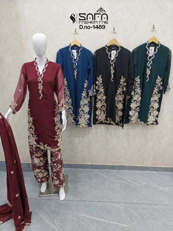 SAFA FASHION D.NO 1489 WHOLESALE READYMADE SOFT FABRIC MODERN STYLISH 3 PCS COMBO SET SUITS SUPPLIER