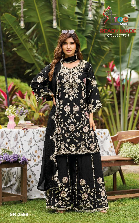 SHREE FABS R-2599 WHOLESALE READYMADE N C MASS CHIFFON WITH WORK PAKISTANI PLAZZO STYLE 3 PCS SUITS FOR EXPORT