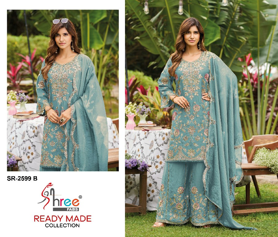 SHREE FABS R-2599 WHOLESALE READYMADE N C MASS CHIFFON WITH WORK PAKISTANI PLAZZO STYLE 3 PCS SUITS FOR EXPORT