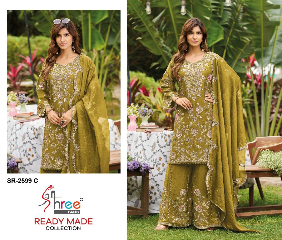 SHREE FABS R-2599 WHOLESALE READYMADE N C MASS CHIFFON WITH WORK PAKISTANI PLAZZO STYLE 3 PCS SUITS FOR EXPORT