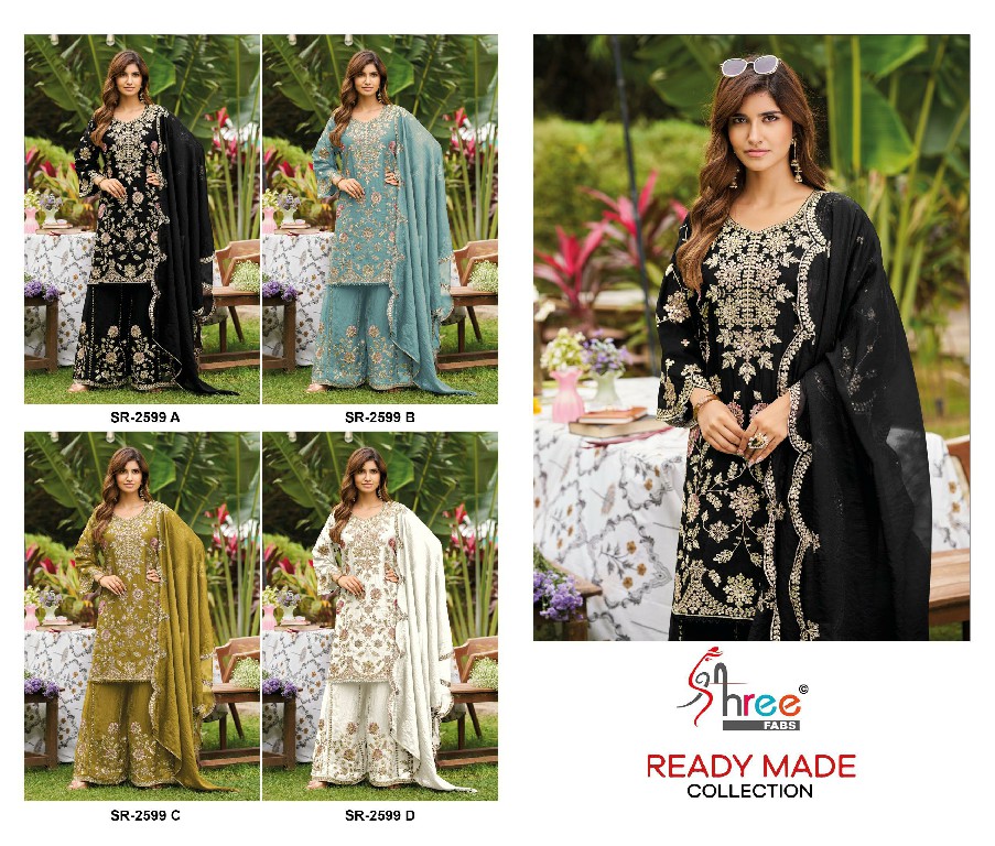 SHREE FABS R-2599 WHOLESALE READYMADE N C MASS CHIFFON WITH WORK PAKISTANI PLAZZO STYLE 3 PCS SUITS FOR EXPORT