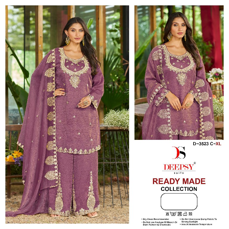 DEEPSY D.NO 3523 WHOLESALE READYMADE SALSA SILK WITH BEATS WORK PLAZZO STYLE 3 PCS SUITS SUPPLIER