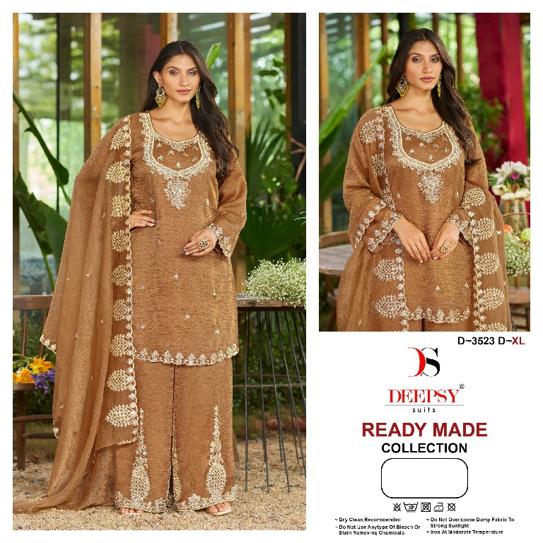 DEEPSY D.NO 3523 WHOLESALE READYMADE SALSA SILK WITH BEATS WORK PLAZZO STYLE 3 PCS SUITS SUPPLIER