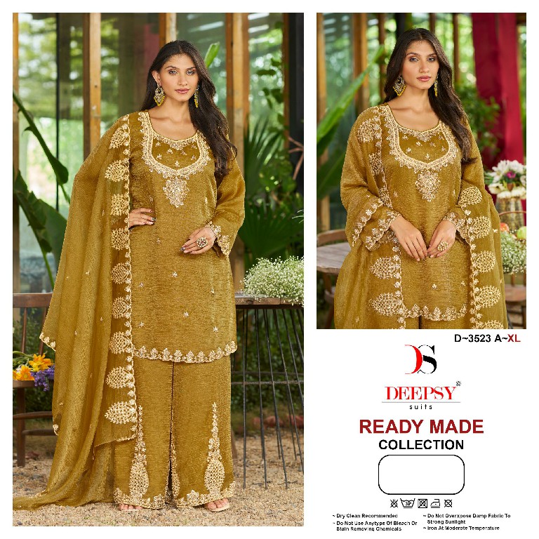 DEEPSY D.NO 3523 WHOLESALE READYMADE SALSA SILK WITH BEATS WORK PLAZZO STYLE 3 PCS SUITS SUPPLIER