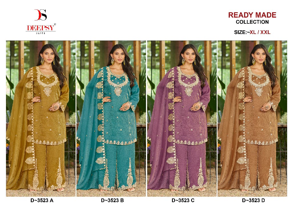 DEEPSY D.NO 3523 WHOLESALE READYMADE SALSA SILK WITH BEATS WORK PLAZZO STYLE 3 PCS SUITS SUPPLIER
