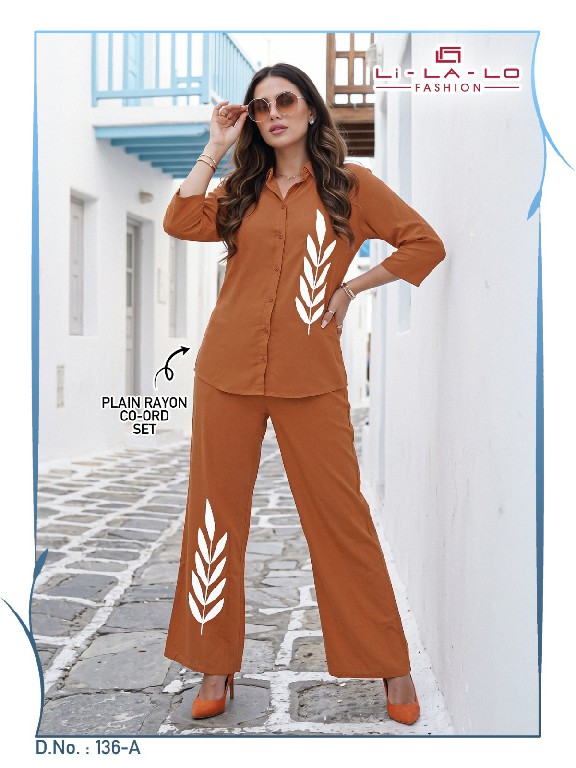 LILALO FASHION D.NO 136 WHOLESALE READYMADE RAYON PLAIN BEAUTIFUL COMBO CORD SET FOR EXPORT