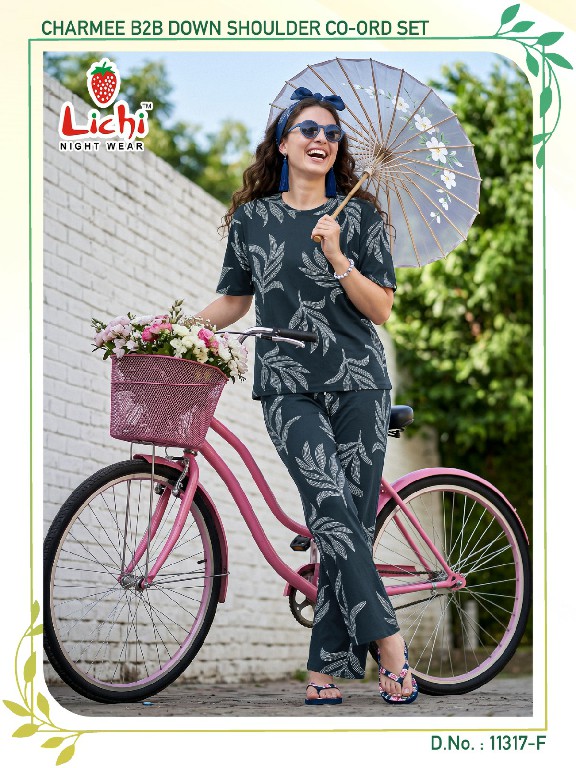 LICHI D.NO 11317 WHOLESALE READYMADE DOWN SHOULDER ELEGANT COMBO CORD SET FOR EXPORT