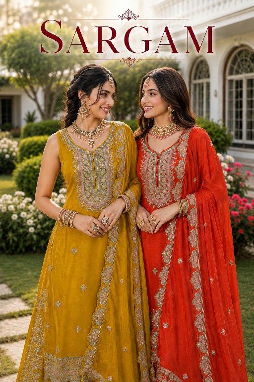 MRUDANGI SARGAM WHOLESALE READYMADE REAL CHINON TRENDY WEDDING LOOK TOP PLAZZO WITH DUPATTA ONLINE