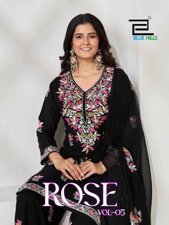 BLUE HILLS ROSE VOL 5 WHOLESALE READYMADE RAYON WITH WORK BIG SIZE TRENDING 3 PCS COMBO SET SUITS SUPPLIER