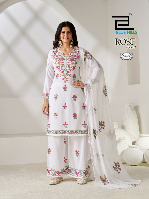 BLUE HILLS ROSE VOL 5 WHOLESALE READYMADE RAYON WITH WORK BIG SIZE TRENDING 3 PCS COMBO SET SUITS SUPPLIER