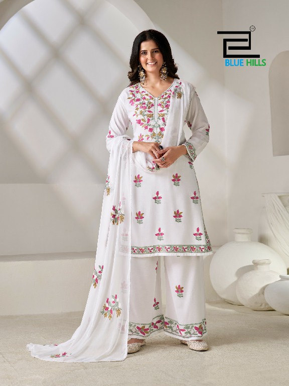 BLUE HILLS ROSE VOL 5 WHOLESALE READYMADE RAYON WITH WORK BIG SIZE TRENDING 3 PCS COMBO SET SUITS SUPPLIER