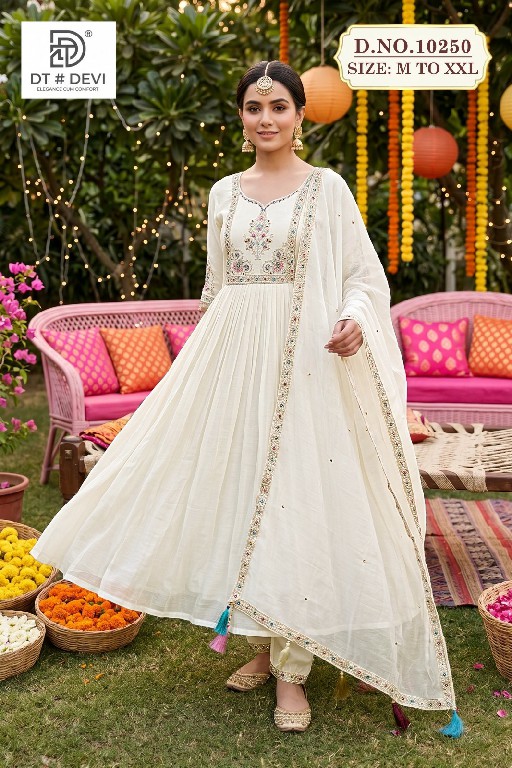 DT DEVI KARSHIYA VOL 1 WHOLESALE READYMADE MUL CHANDERI ANARKALI STYLE AMAZING 3 PCS COMBO SET SUITS SUPPLIER