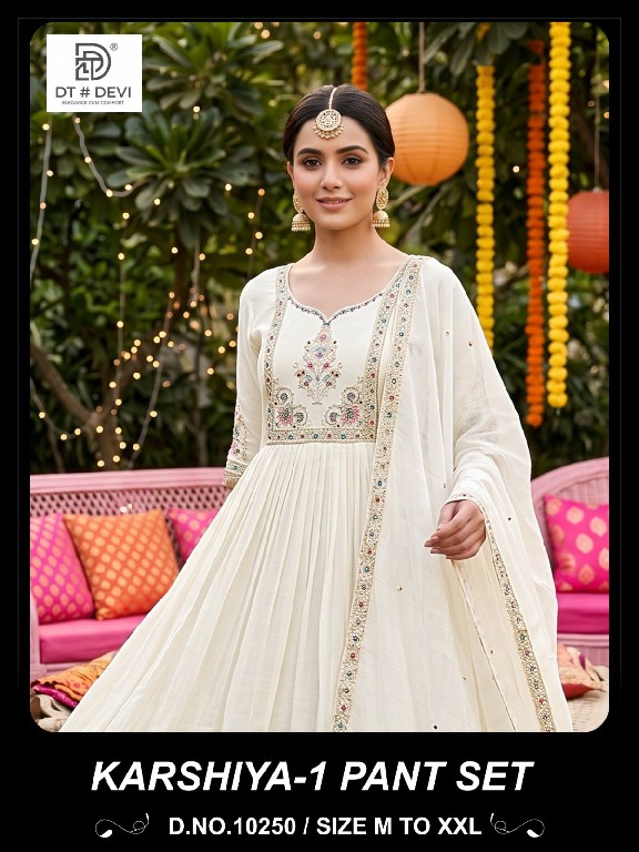 DT DEVI KARSHIYA VOL 1 WHOLESALE READYMADE MUL CHANDERI ANARKALI STYLE AMAZING 3 PCS COMBO SET SUITS SUPPLIER