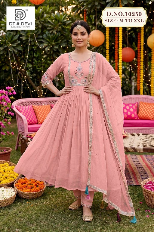 DT DEVI KARSHIYA VOL 1 WHOLESALE READYMADE MUL CHANDERI ANARKALI STYLE AMAZING 3 PCS COMBO SET SUITS SUPPLIER