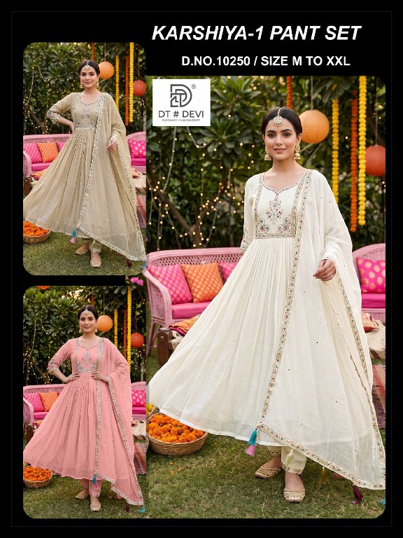 DT DEVI KARSHIYA VOL 1 WHOLESALE READYMADE MUL CHANDERI ANARKALI STYLE AMAZING 3 PCS COMBO SET SUITS SUPPLIER