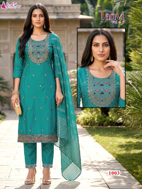 KASHIDAA TANVI VOL 6 WHOLESALE READYMADE ROMAN SILK WITH WORK CLASSIC 3 PCS COMBO SET SUITS FOR EXPORT