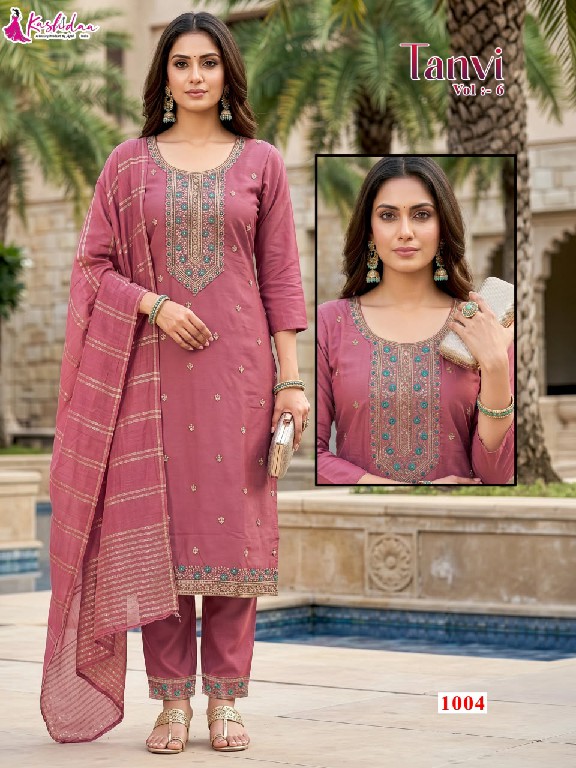 KASHIDAA TANVI VOL 6 WHOLESALE READYMADE ROMAN SILK WITH WORK CLASSIC 3 PCS COMBO SET SUITS FOR EXPORT