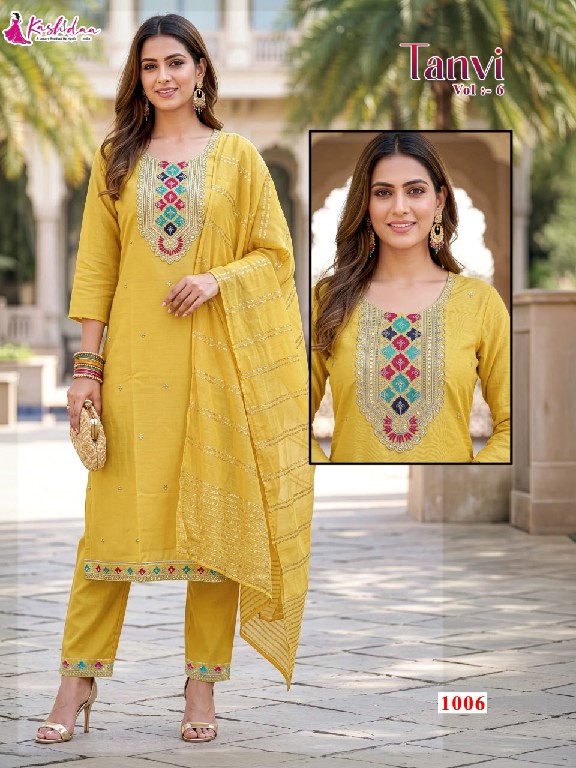 KASHIDAA TANVI VOL 6 WHOLESALE READYMADE ROMAN SILK WITH WORK CLASSIC 3 PCS COMBO SET SUITS FOR EXPORT