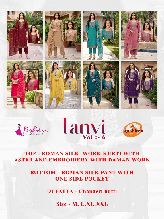 KASHIDAA TANVI VOL 6 WHOLESALE READYMADE ROMAN SILK WITH WORK CLASSIC 3 PCS COMBO SET SUITS FOR EXPORT