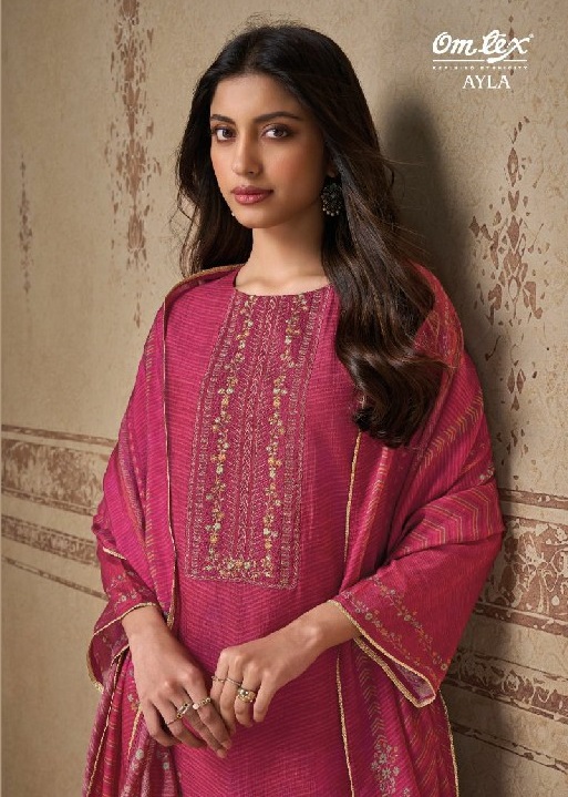 OMTEX AYLA WHOLESALE RADIANT SILK WITH EMBROIDERY PATCH UNSTITCH SALWAR SUITS FOR EXPORT